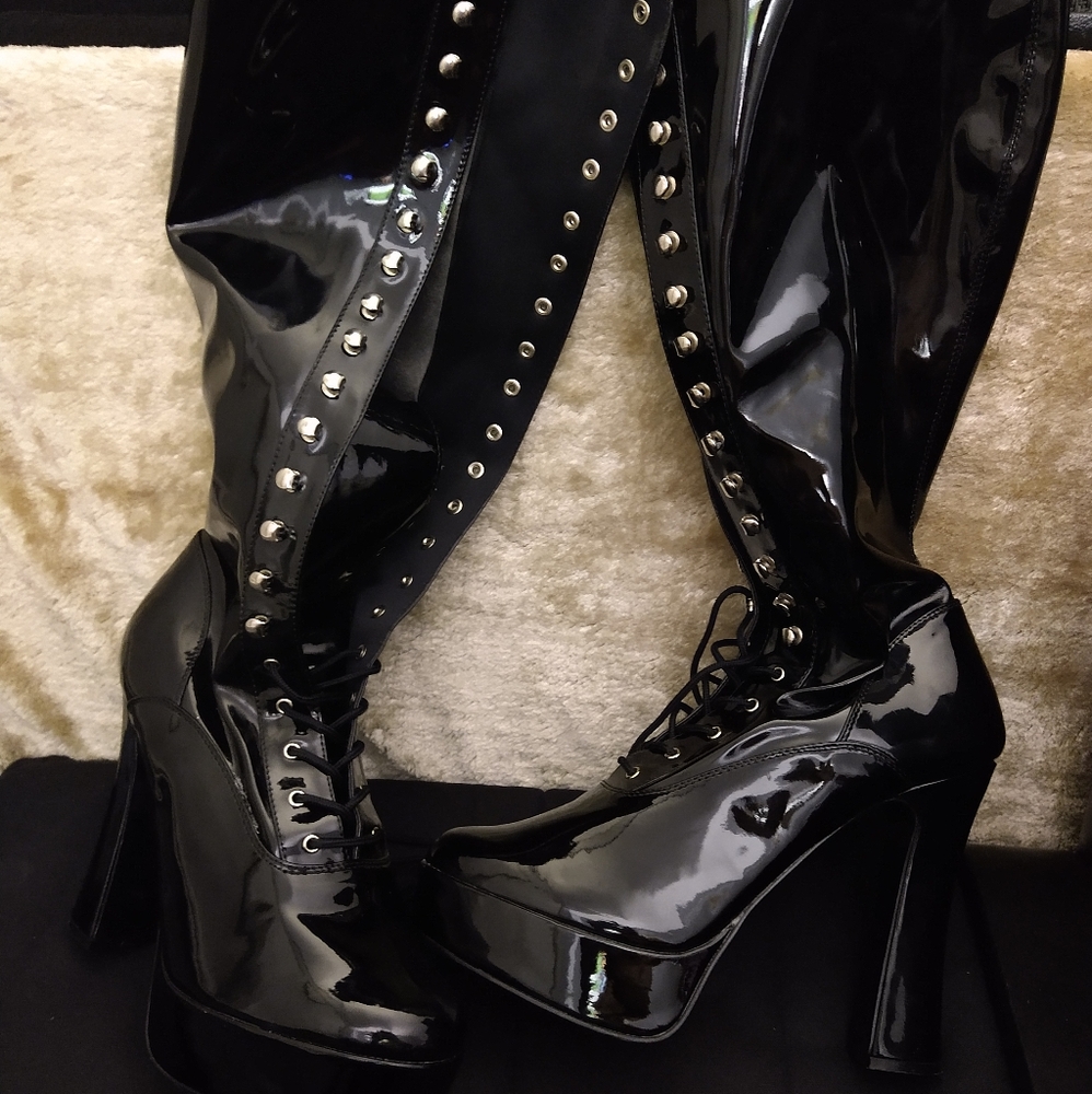 Pleaser Lace Up High Heel Boots Size 13 Black